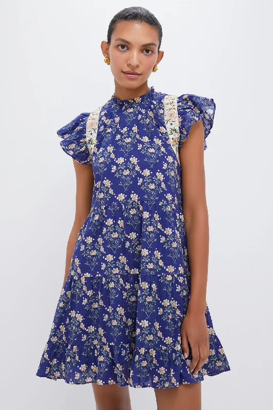 Midi dresses with cotton - blend materials for everyday comfort Exclusive Blue Elizabeth Print Mini Flutter Sleeve Dress Midi dresses with cotton - blend materials for everyday comfort Exclusive Blue Elizabeth Print Mini Flutter Sleeve Dress