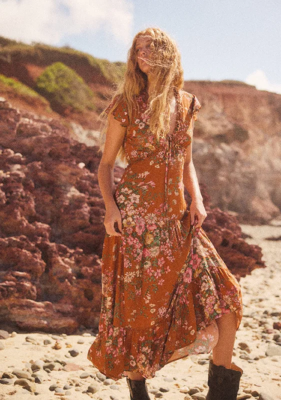 Maxi - inspired midi dresses with flowing fabrics for a beachy vibe Elke Midi Dress