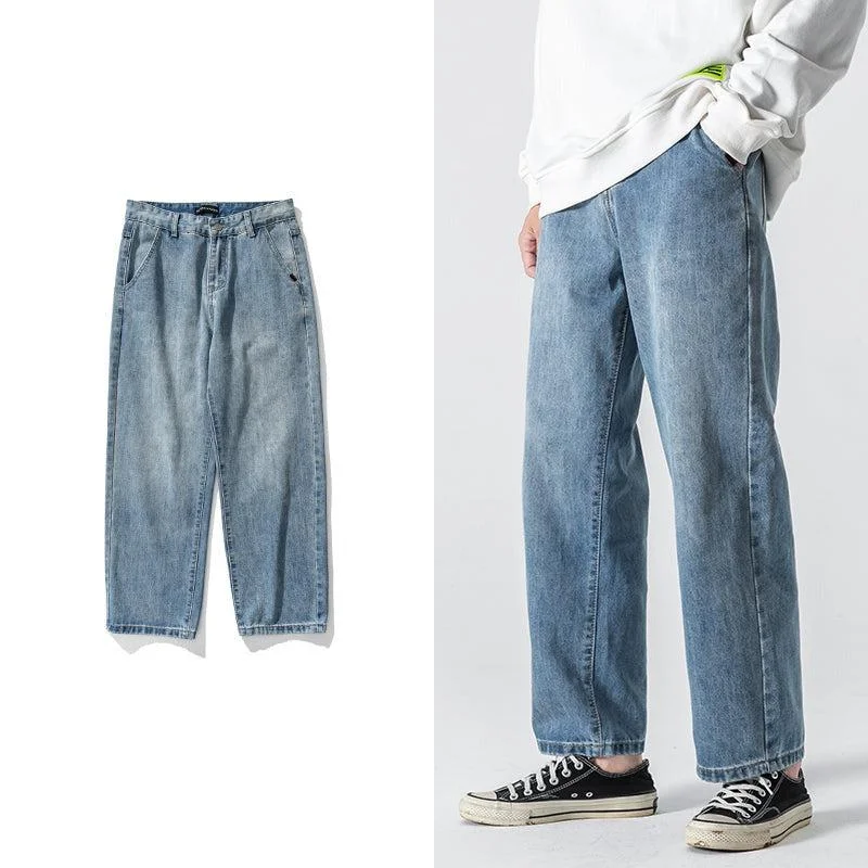Button - fly women jeans with a traditional touchBasic Straight Wide Legs Casual Jeans