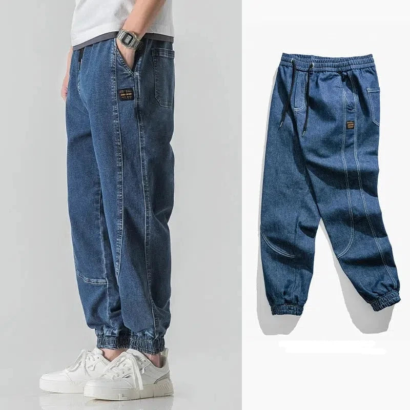 Acid - wash women jeans with a retro finishBlue Drawstring Sports Jeans