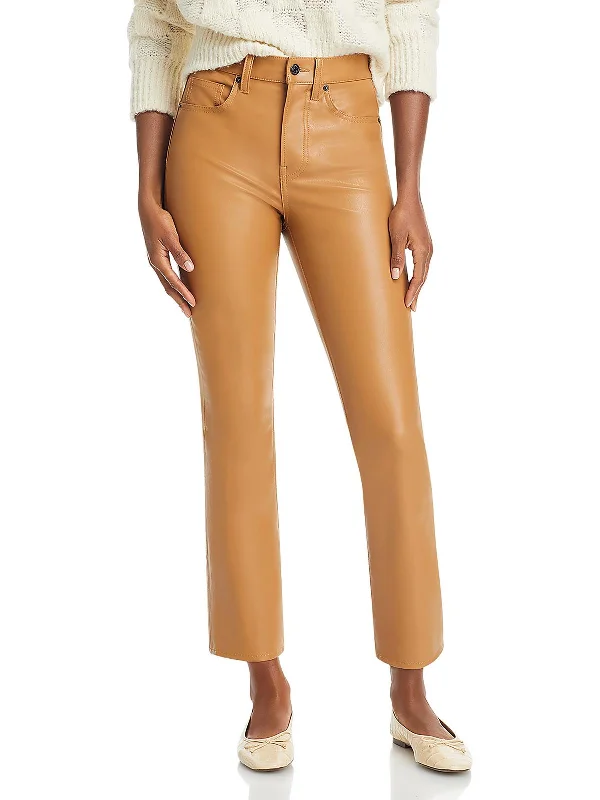 Plus - size women jeans for a comfortable and stylish fitCarly Womens Faux Leather High Rise Flared Jeans