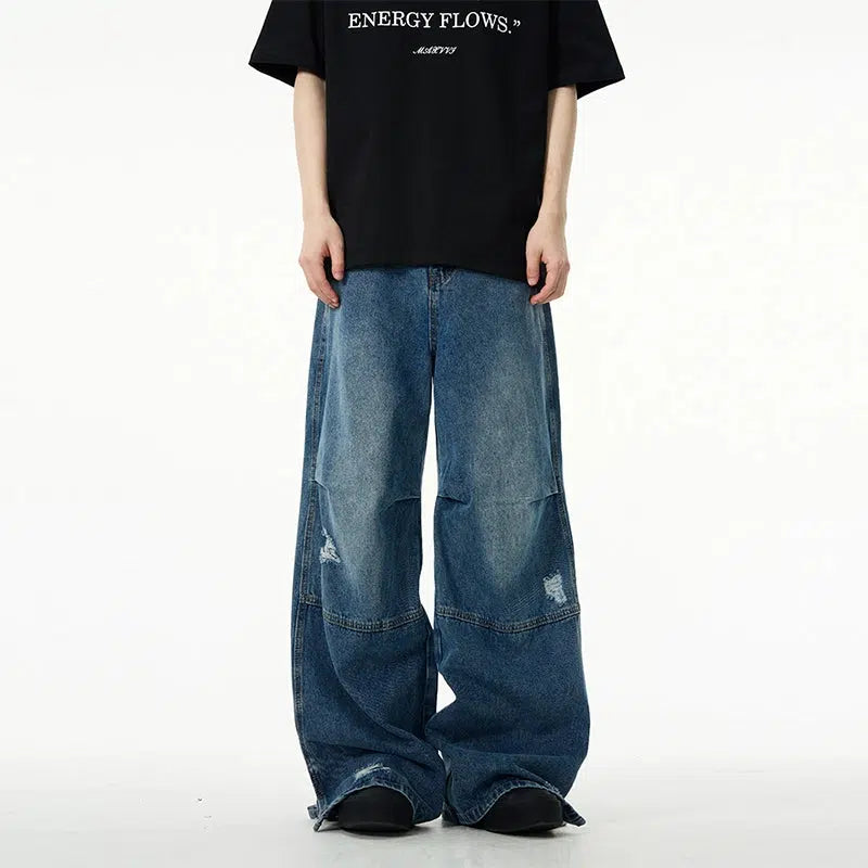 Acid - wash women jeans with a retro finishDark Blue Wide-leg Jeans