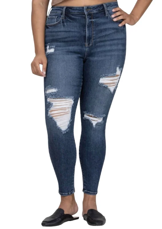 Mom jeans for a nostalgic and casual lookDestroy My Denim Jeans In Dark Wash