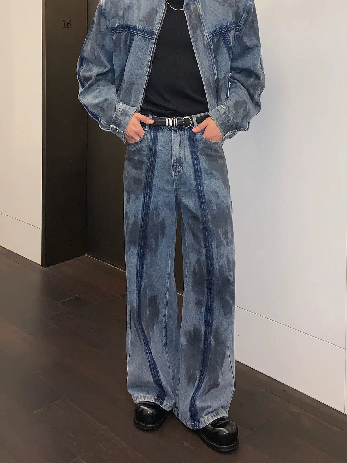 Plus - size women jeans for a comfortable and stylish fitDirty Dye Deconstructed Wide-leg Jeans