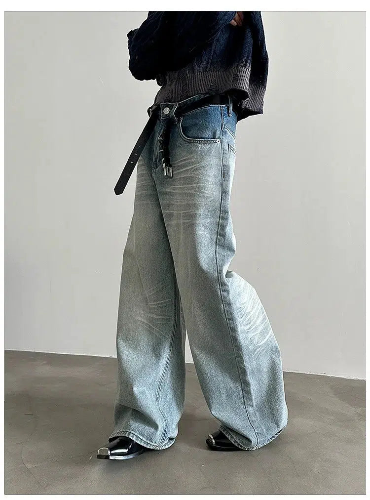 Light - wash women jeans for a fresh and summery appearanceDistressed Straight Wide-leg Jeans
