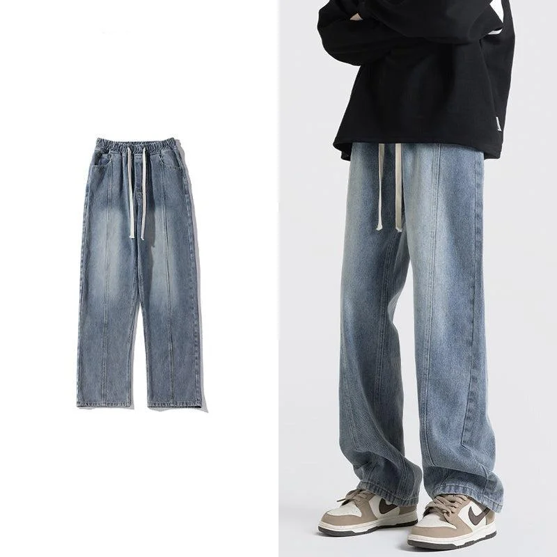 Button - fly women jeans with a traditional touchDrawstring Unisex Elastic Waist Jeans