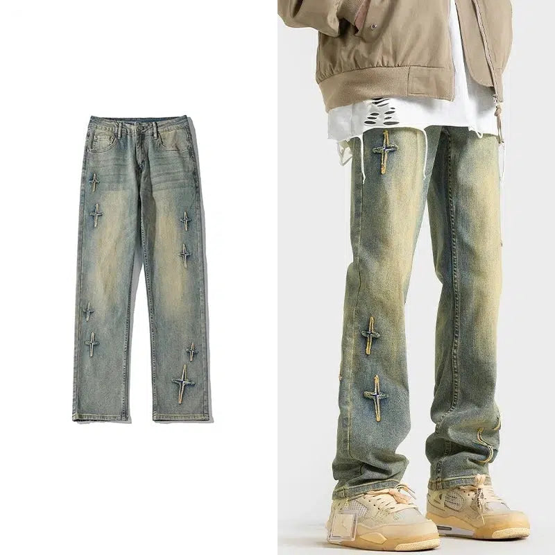 Distressed women jeans for a trendy and edgy lookEmbroidered Straight-leg Jeans