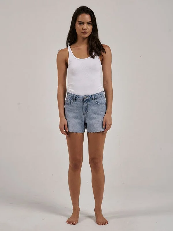Women's Lace - Trimmed Shorts in White for a Romantic and Elegant OutfitErica Mid Rise Short - Ash Blue