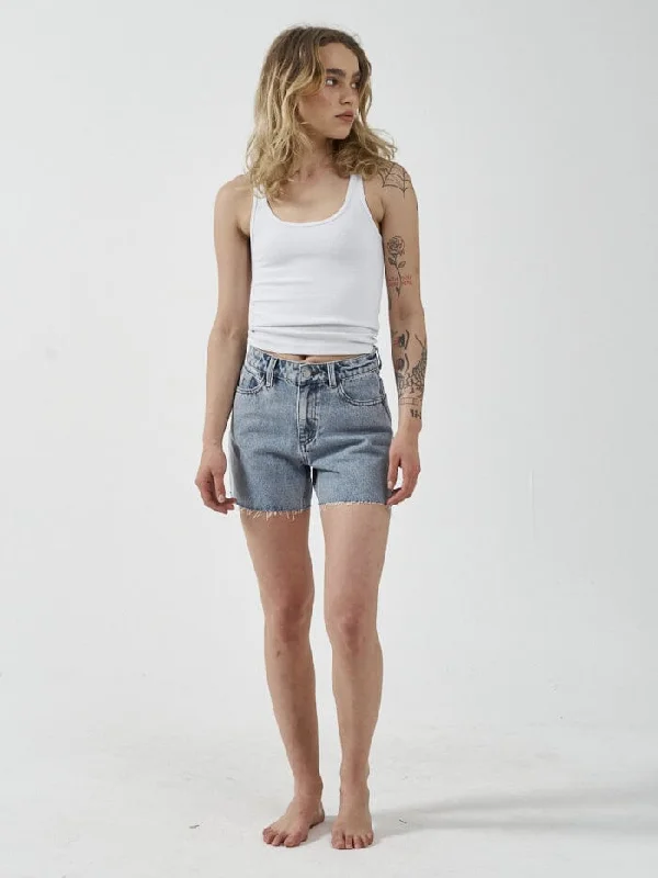 Women's Leather - Look Faux Leather Shorts in Black for an Edgy and Bold AppearanceErica Mid Rise Short - Garage Blue Women's Leather - Look Faux Leather Shorts in Black for an Edgy and Bold AppearanceErica Mid Rise Short - Garage Blue