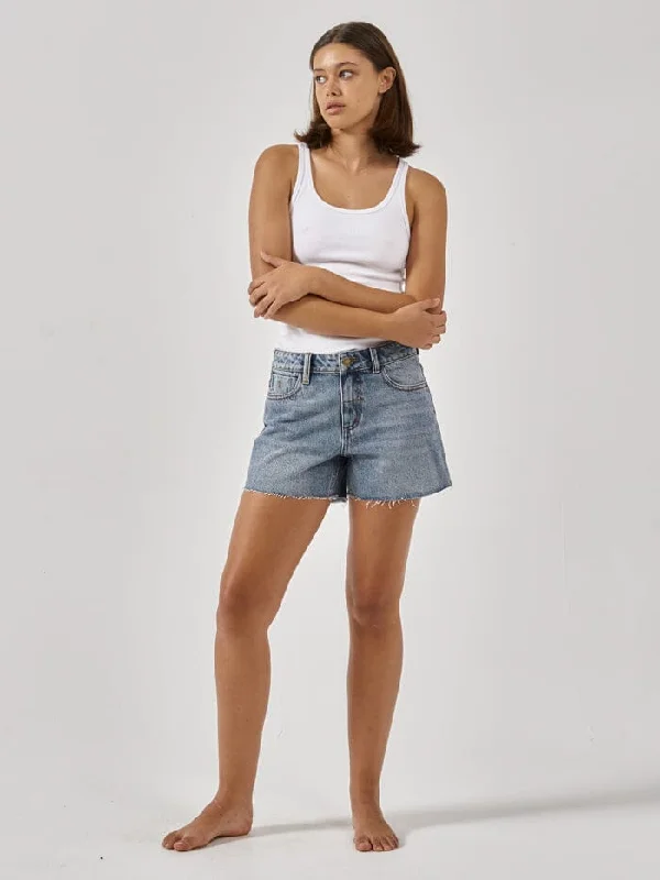 Women's Lace - Trimmed Shorts in White for a Romantic and Elegant OutfitErica Mid Rise Short - Weathered Blue