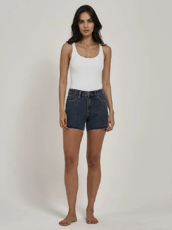 Women's High - Rise Paperbag Waist Shorts in Khaki for a Stylish and Comfortable LookErica Mid Rise Short - Worn In Blue