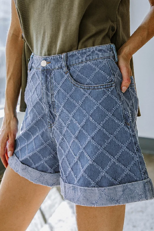 Women's Printed Tropical Patterned Shorts in Turquoise for a Beachy and Fun LookMEET ME THERE DENIM SHORT