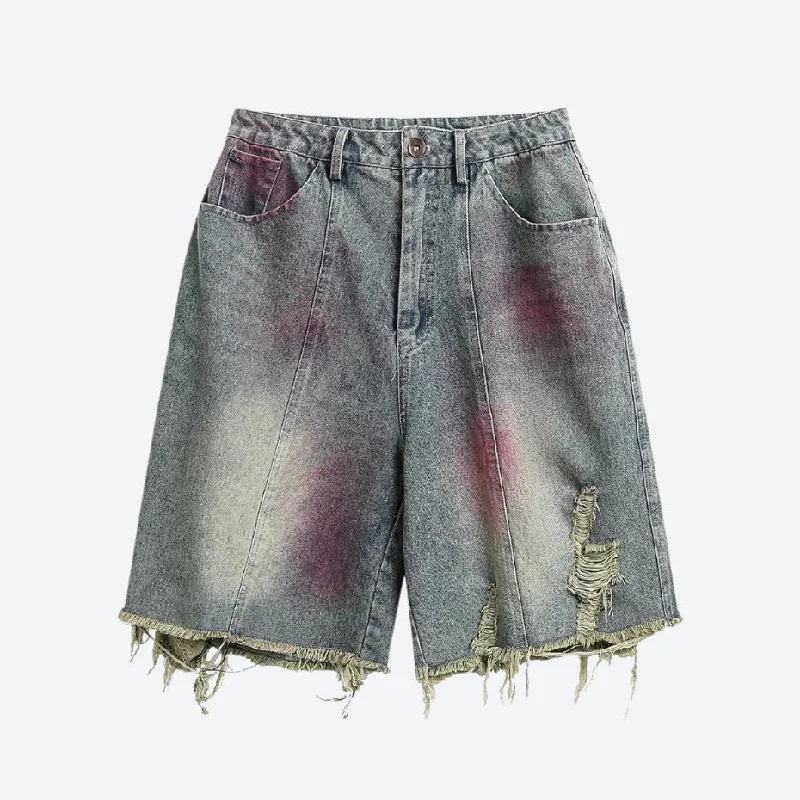 Women's Printed Tropical Patterned Shorts in Turquoise for a Beachy and Fun LookGrunge Distressed Denim Shorts