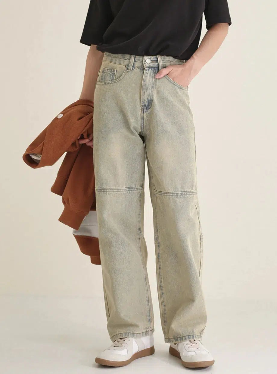Ripped women jeans for a rebellious and fashion - forward styleHeavy-duty Washed Straight-leg Jeans