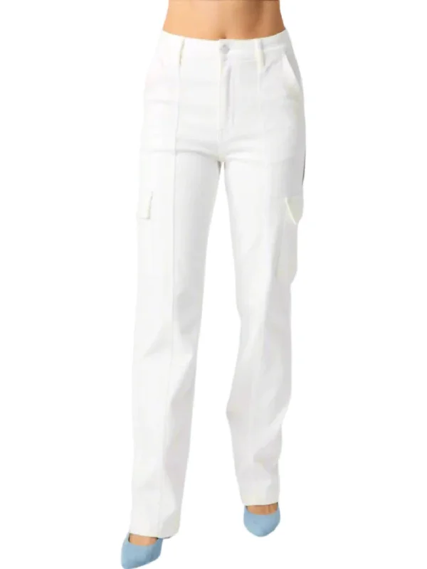 Distressed women jeans for a trendy and edgy lookHigh Rise Cargo Straight Leg Jeans In White