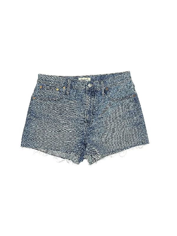 High - Waisted Plus Size Women's Denim Shorts with Distressed Details for a Trendy LookHigh-Rise Denim Shorts in Medium Wash