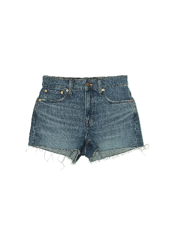 Plus Size Women's Denim Shorts with a Button - Fly in Dark Indigo for a Durable and Timeless StyleHigh-Rise Denim Shorts in Medium Wash