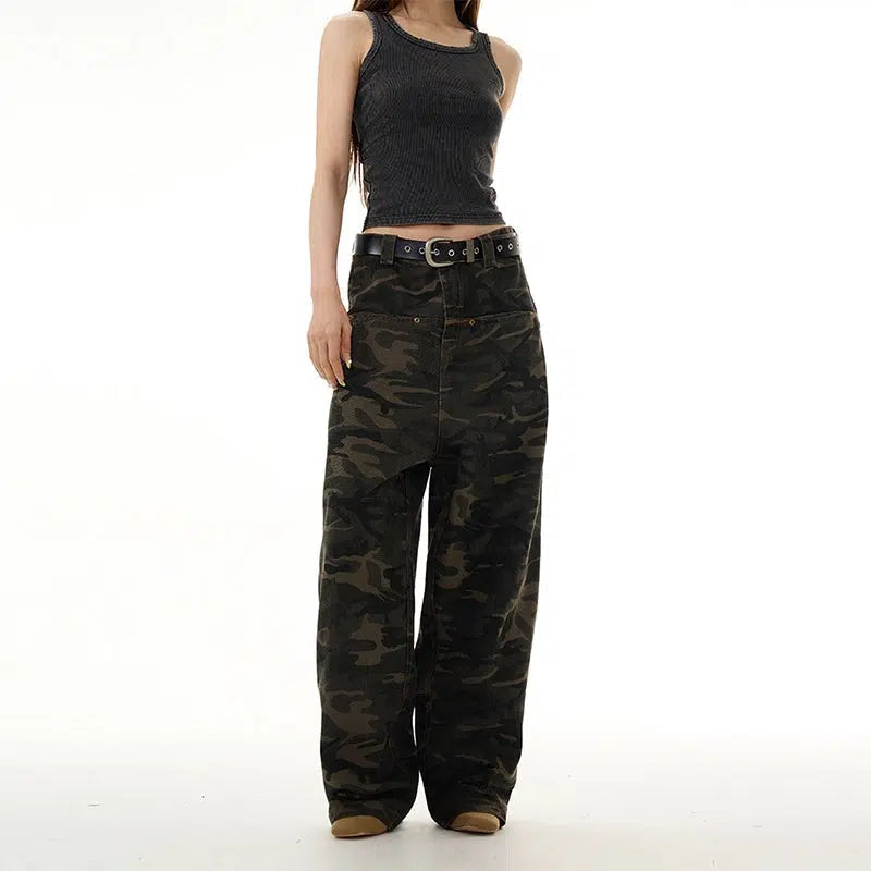 Embroidered women jeans with intricate patternsHigh Street Camouflage Jeans