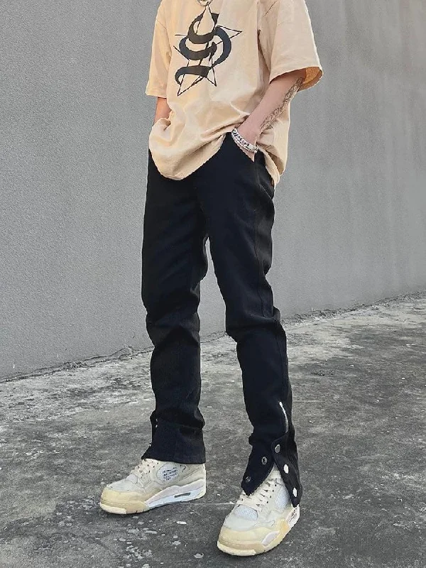 Distressed women jeans for a trendy and edgy lookStraight Black Side Slit Zipper Jeans