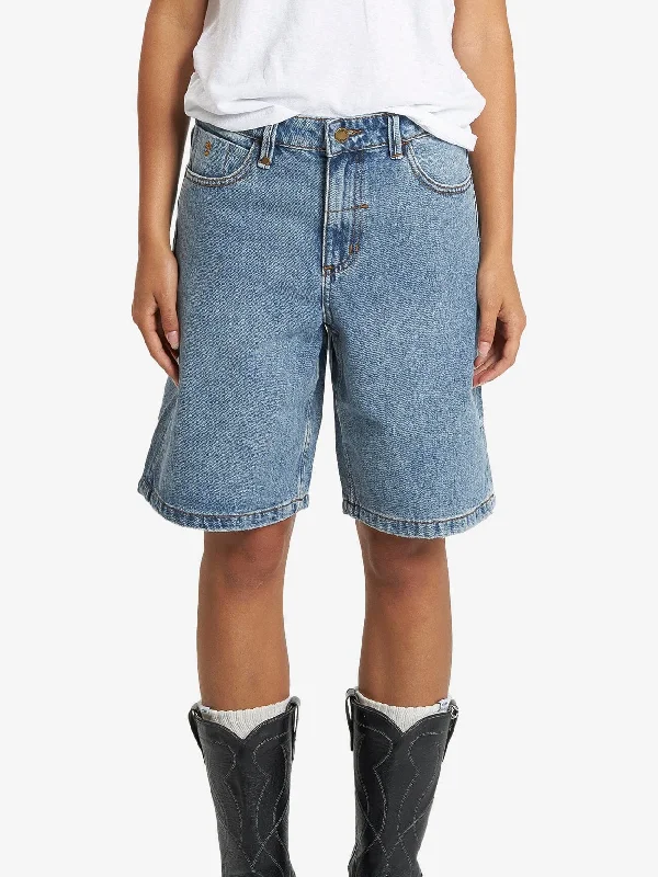 Plus Size Women's Denim Shorts with Embroidered Flowers in Light Blue for a Feminine TouchJordan Short - Weathered Blue Plus Size Women's Denim Shorts with Embroidered Flowers in Light Blue for a Feminine TouchJordan Short - Weathered Blue
