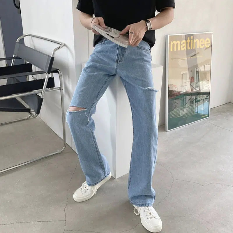 Stretch women jeans for enhanced mobility and comfortLight Blue Ripped Straight-leg Jeans Stretch women jeans for enhanced mobility and comfortLight Blue Ripped Straight-leg Jeans