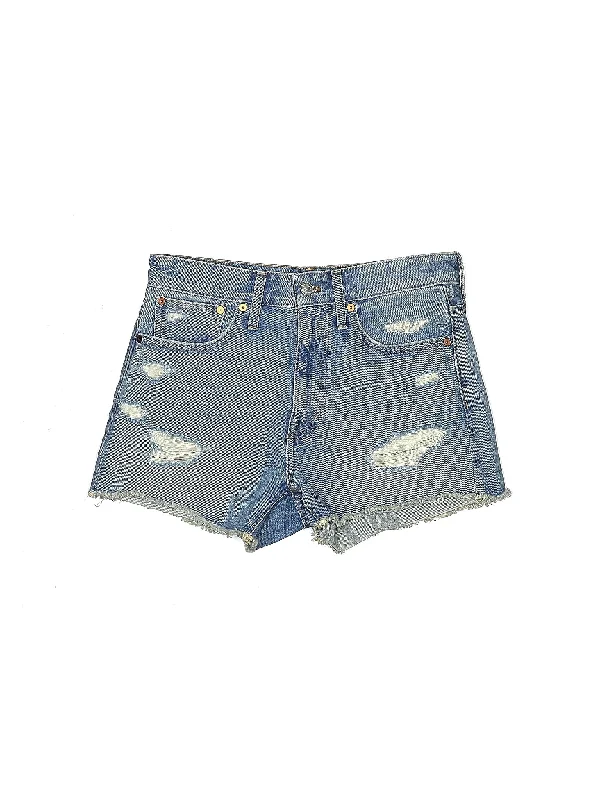Plus Size Women's Denim Cut - off Shorts with Frayed Edges for a Casual and Laid - Back VibeMid-Rise Denim Shorts