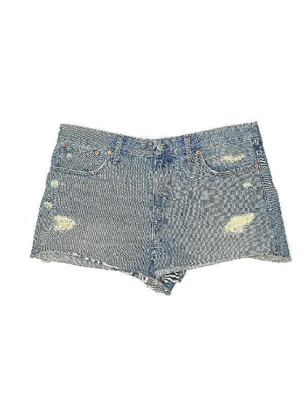Plus Size Women's Stretch Denim Shorts with Belt Loops in Medium Wash for a Versatile FitMid-Rise Denim Shorts