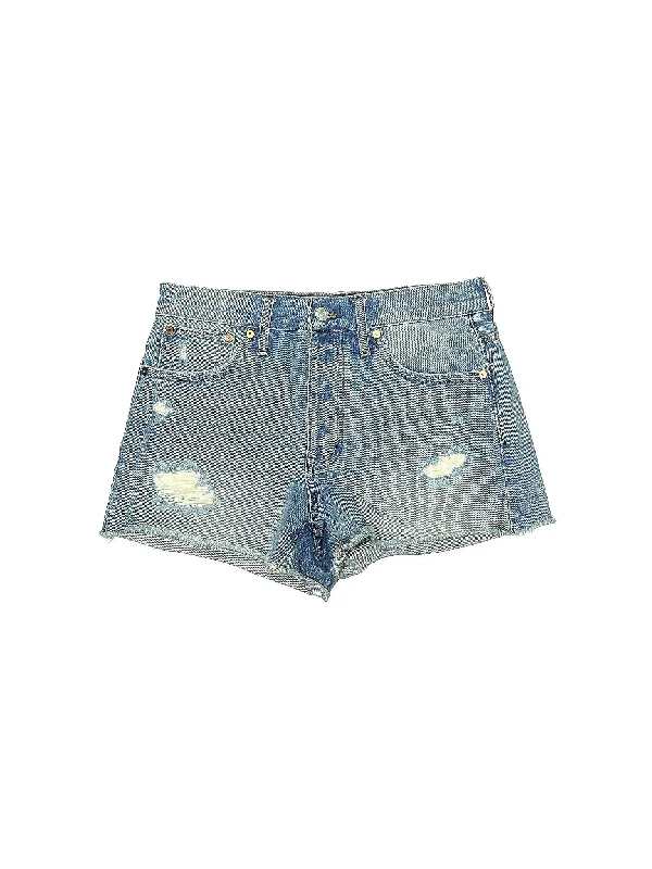 Plus Size Women's Denim Shorts with a Button - Fly in Dark Indigo for a Durable and Timeless StyleMid-Rise Denim Shorts in Medium Wash