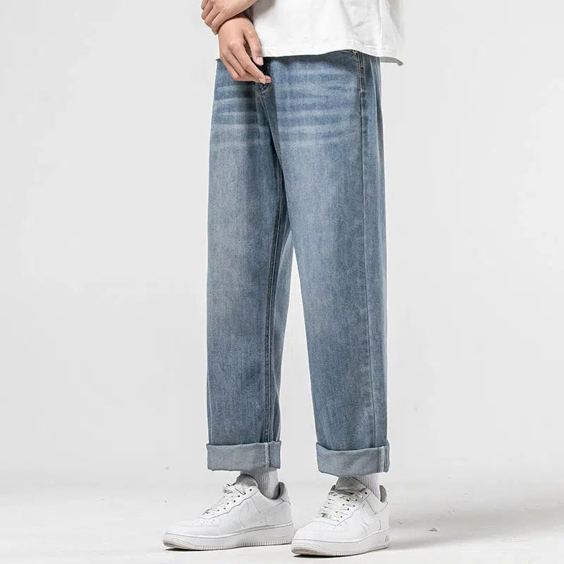 Dark - wash women jeans for a sophisticated and slimming effectRelaxed Fit Blue Straight-leg Jeans