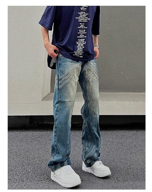 Button - fly women jeans with a traditional touchRetro Blue Stitching Jeans