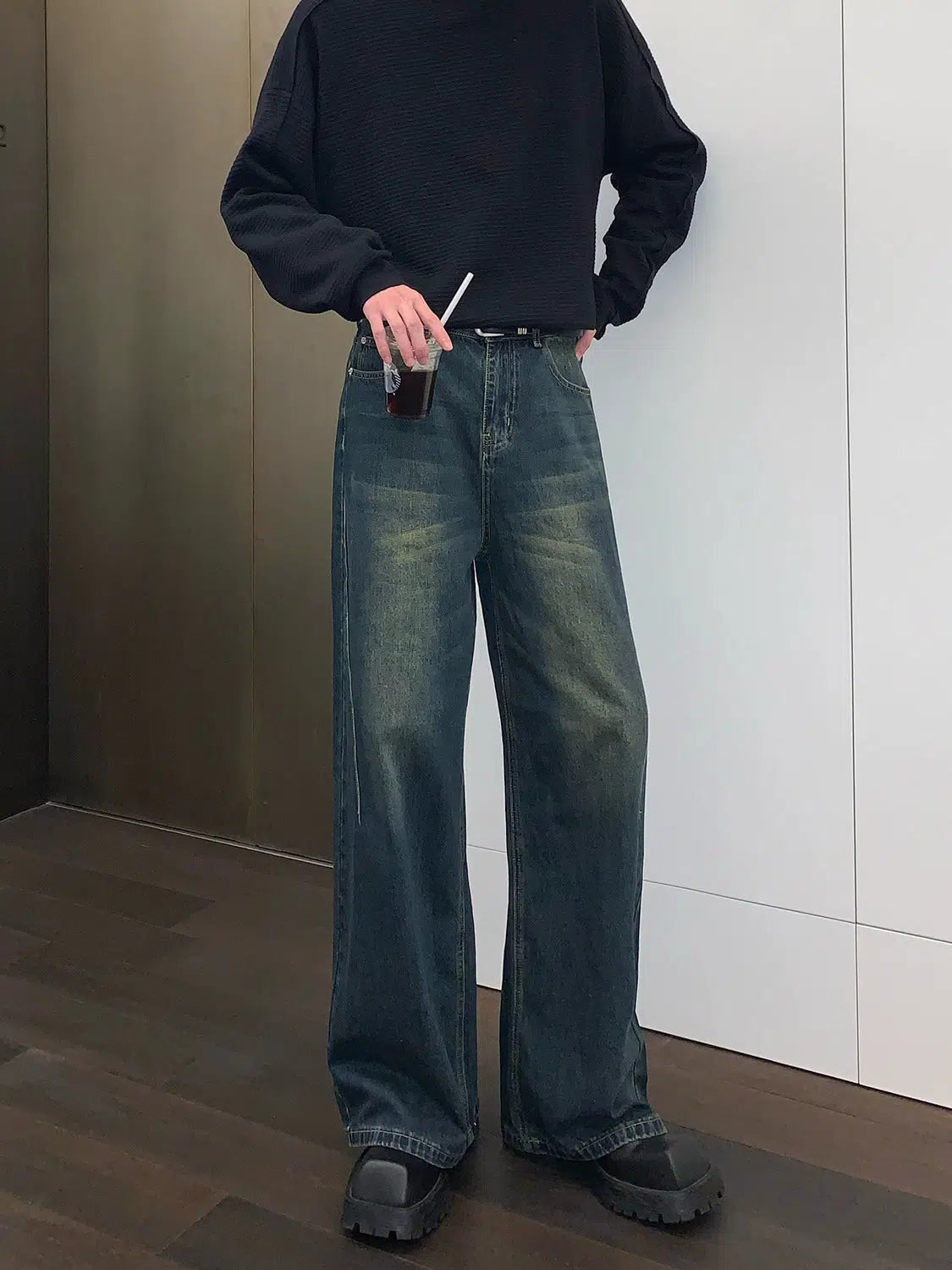 Distressed women jeans for a trendy and edgy lookHigh Waist Straight Leg Jeans