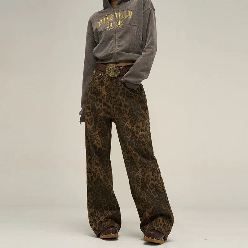 Stretch women jeans for enhanced mobility and comfortRetro Leopard Print Jeans