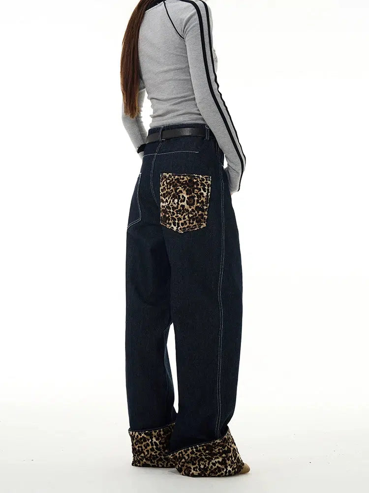 Bootcut women jeans to complement various shoe stylesRetro Leopard Print Straight-leg Jeans