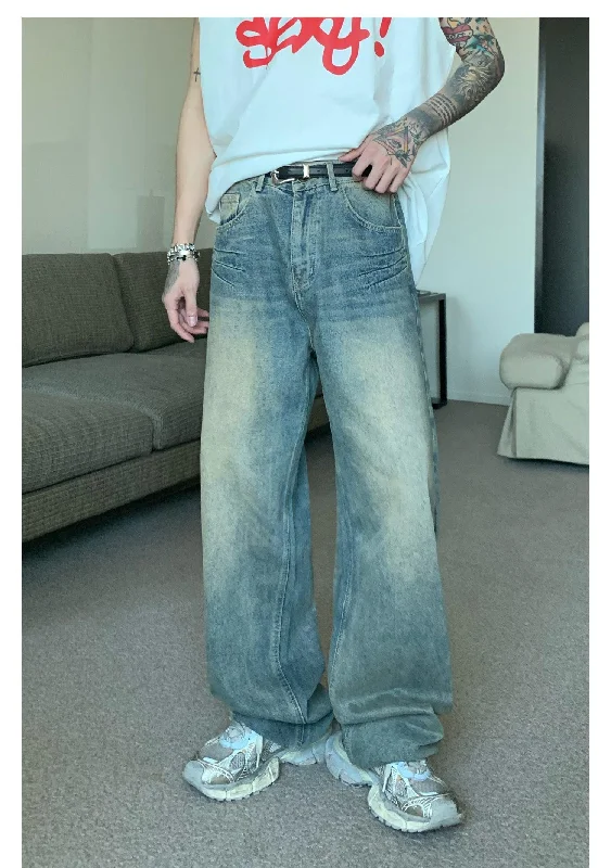 Acid - wash women jeans with a retro finishRetro Washed Wide Leg Mopping Jeans