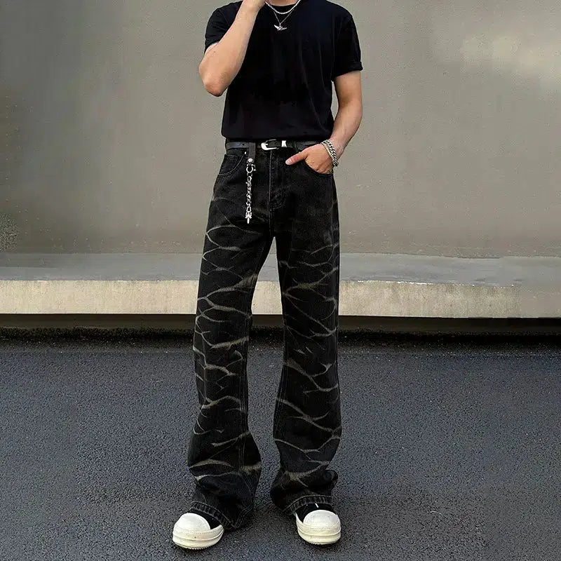 Light - wash women jeans for a fresh and summery appearanceRetro Wavy Flared Wide-Leg Jeans
