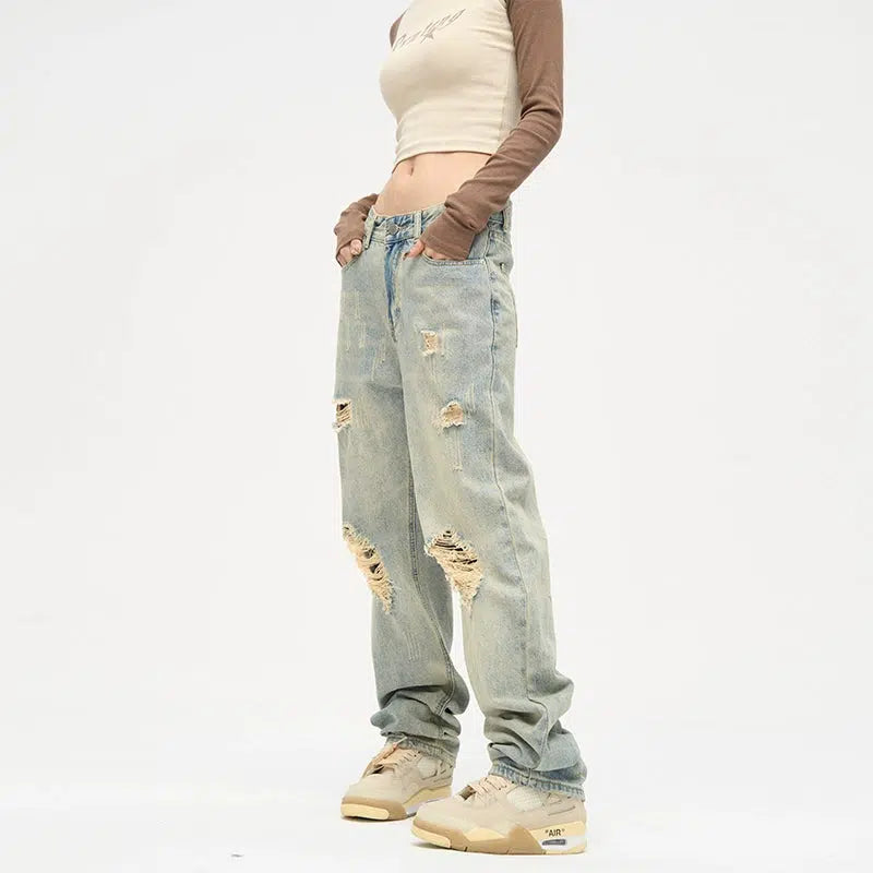 Colored women jeans in vibrant hues like red and yellowRipped Straight-leg Jeans