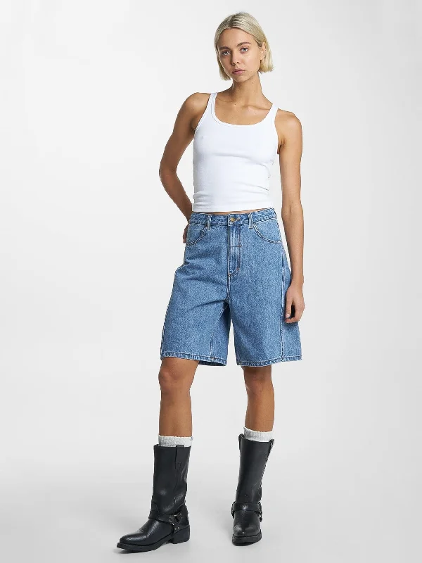 Plus Size Women's Denim Cut - off Shorts with Frayed Edges for a Casual and Laid - Back VibeRonnie Pieced Denim Short - Bright Mid Blue
