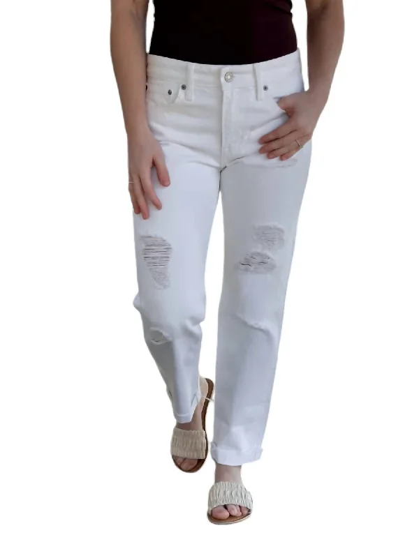 Stretch women jeans for enhanced mobility and comfortSienna Slim Boyfriend Jeans In White