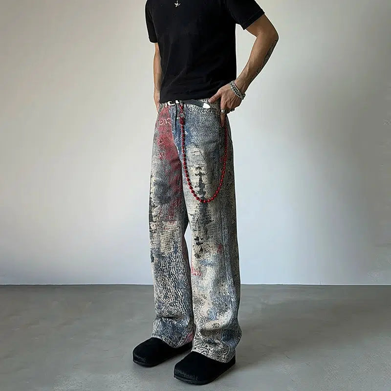 Acid - wash women jeans with a retro finishSlim-fit Ink Splash Graffiti Jeans