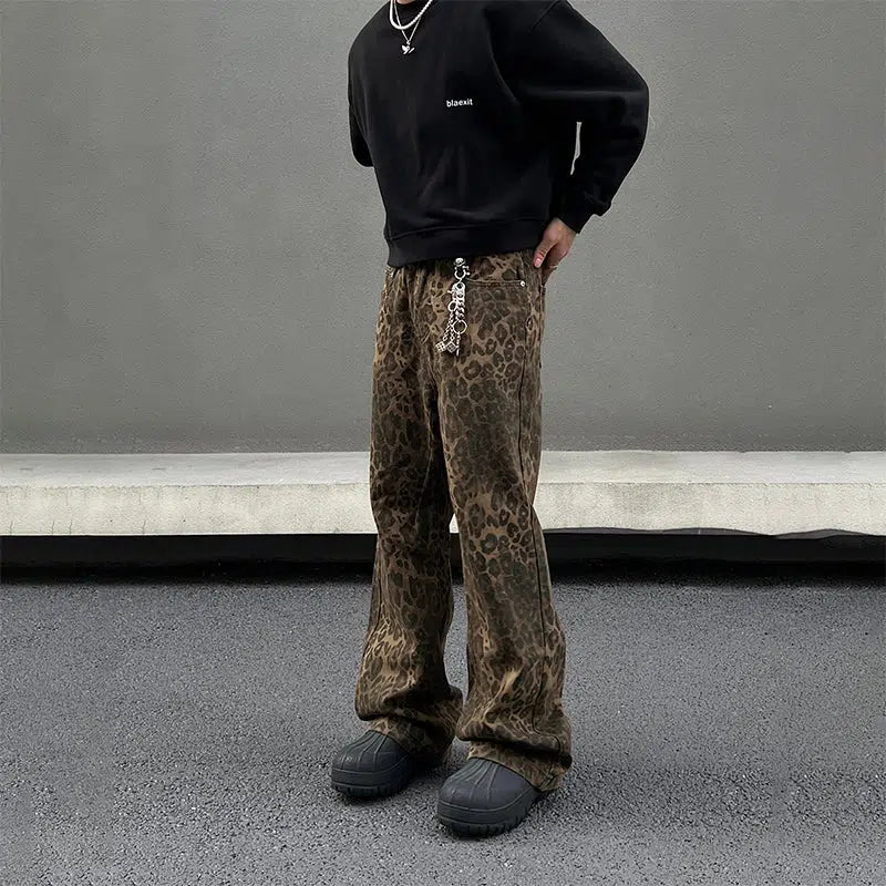 Colored women jeans in vibrant hues like red and yellowSlim Straight Leopard Print Jeans