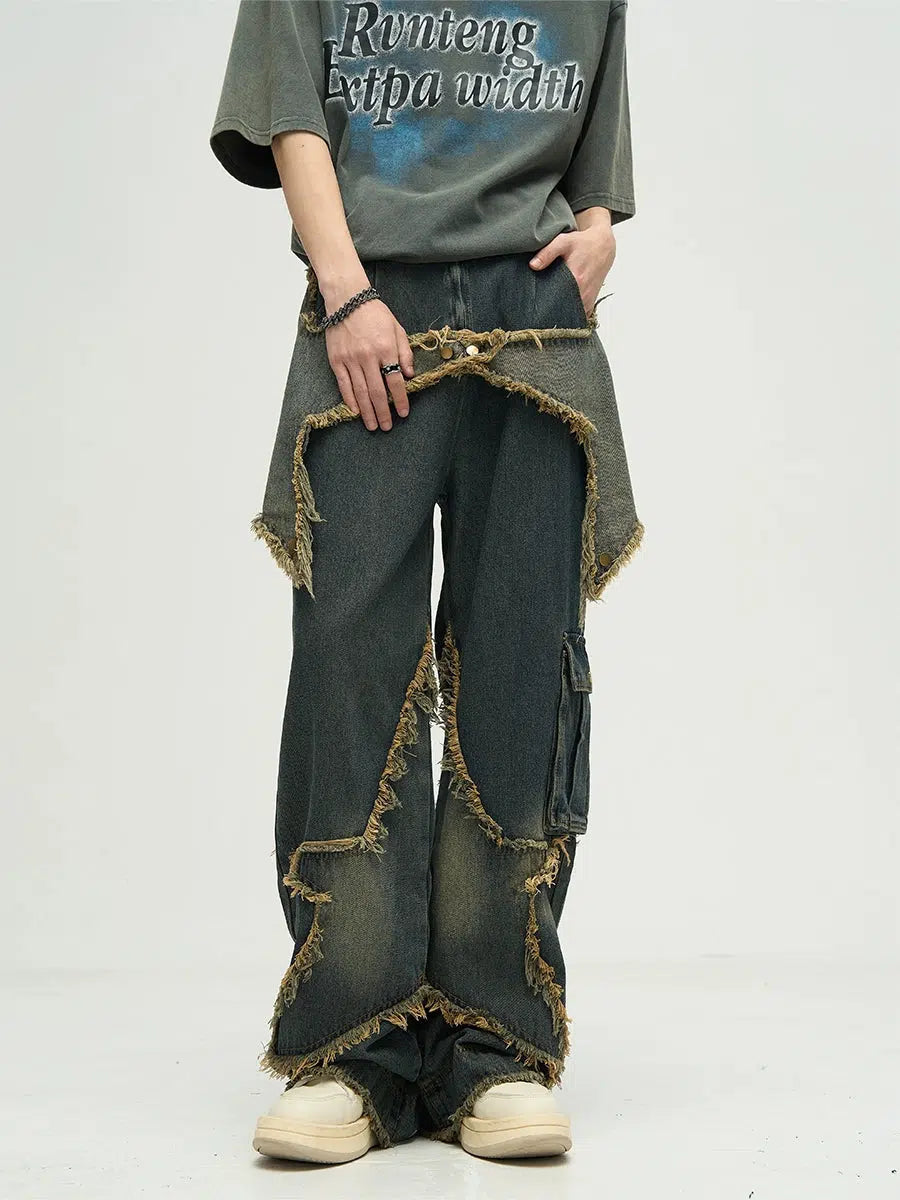 Embroidered women jeans with intricate patternsStar Raw Wdge Wide Leg Jeans