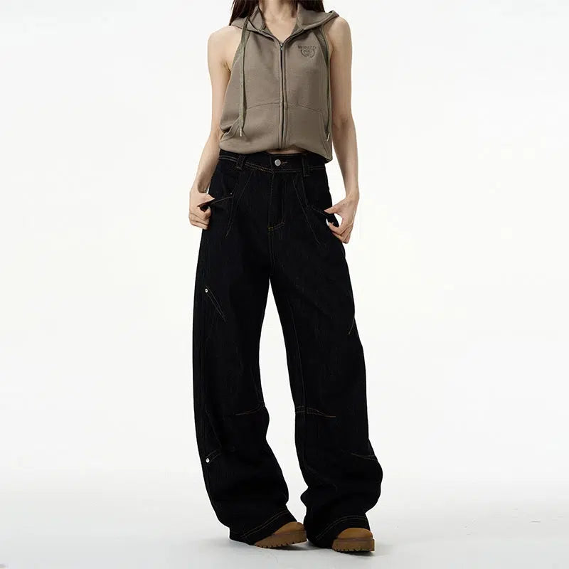 Button - fly women jeans with a traditional touchStraight-leg Deconstructed Jeans