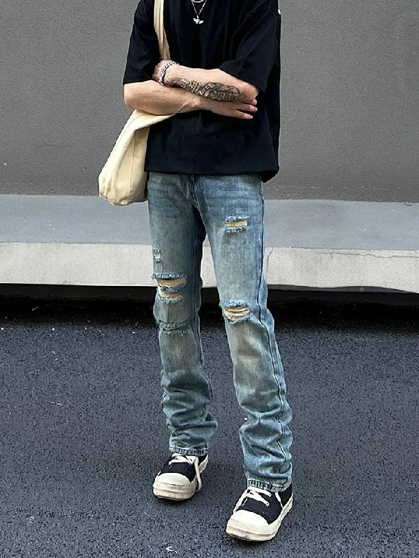 Embroidered women jeans with intricate patternsStraight Slim Ripped Jeans