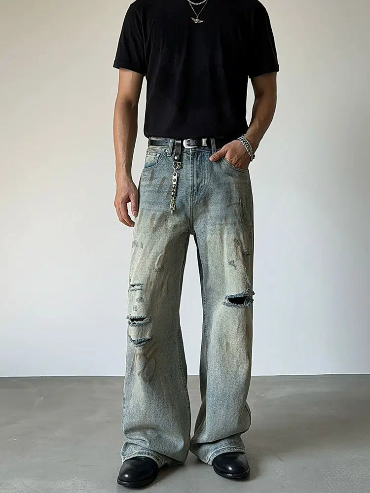 Cargo women jeans with multiple pockets for added functionalityVintage Distressed Wide-Leg Jeans