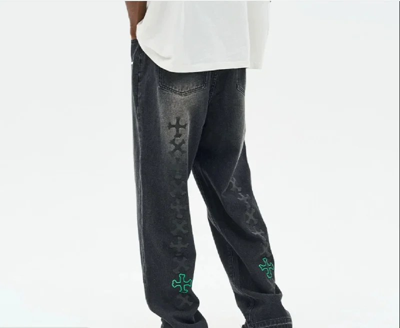 Ripped women jeans for a rebellious and fashion - forward styleWashed Cross Patch Jeans Ripped women jeans for a rebellious and fashion - forward styleWashed Cross Patch Jeans