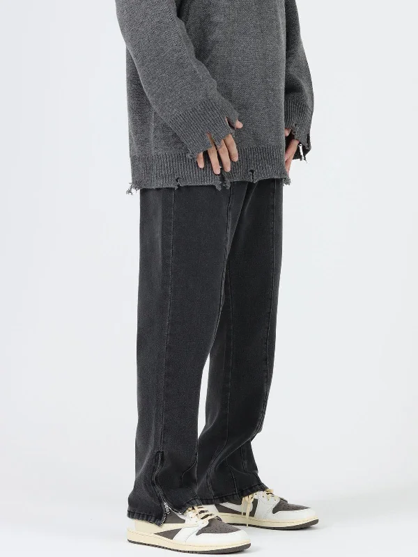 Dark - wash women jeans for a sophisticated and slimming effectWashed Stitching Side Zipper Jeans