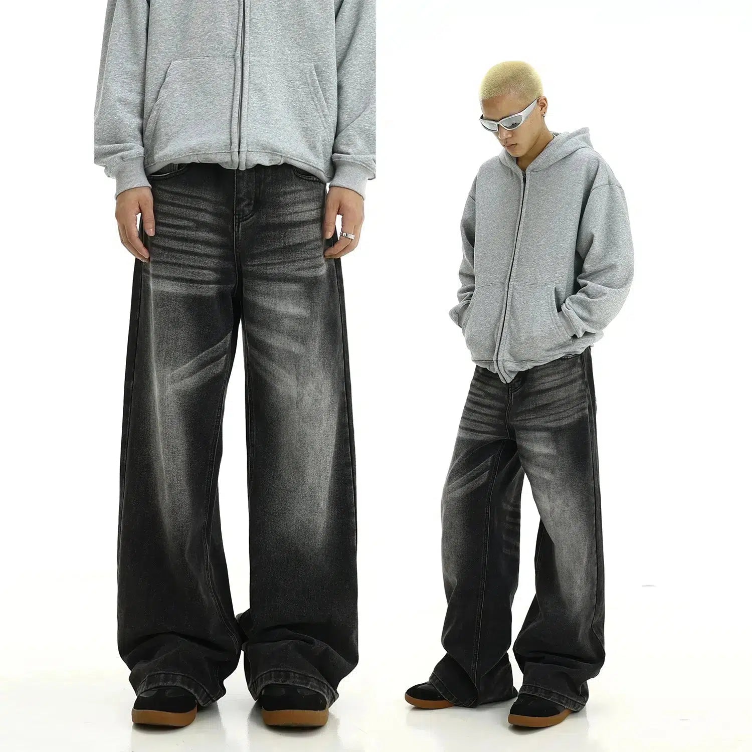 Button - fly women jeans with a traditional touchWashed Wide-Leg Baggy Jeans