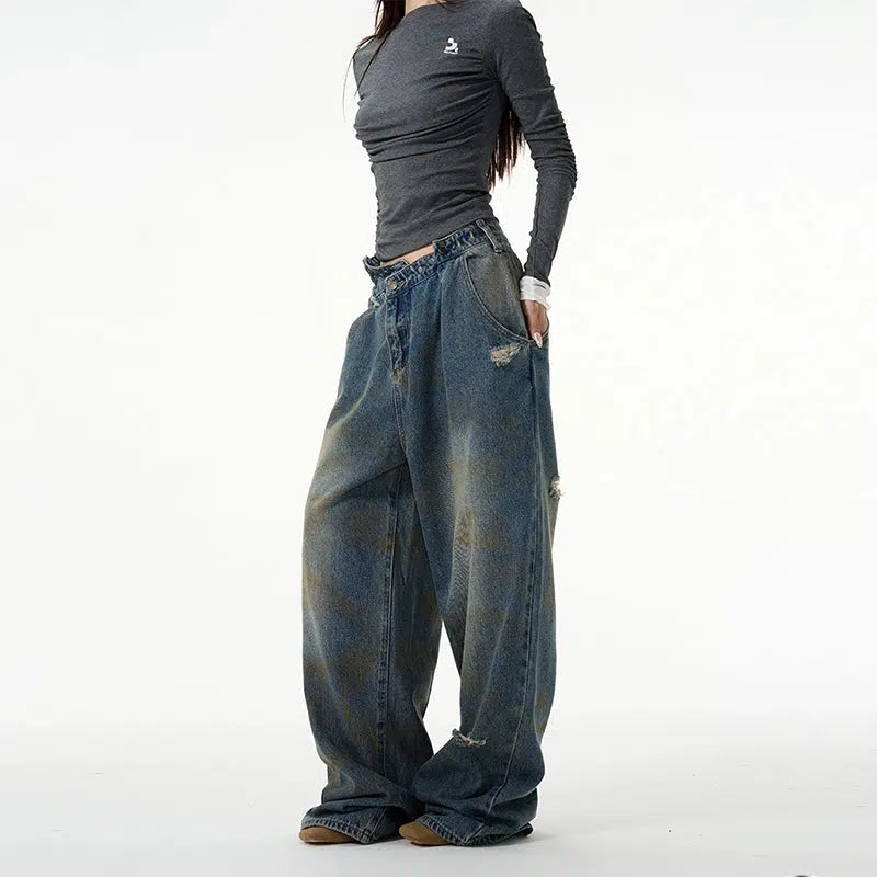 Skinny women jeans with a form - fitting designWide-leg Ink-splashed Jeans