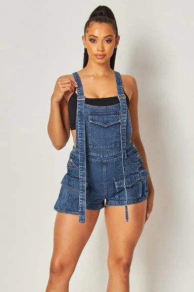 Plus Size Women's Drawstring Linen - Blend Shorts in Beige for a Relaxing VacationDenim short overalls