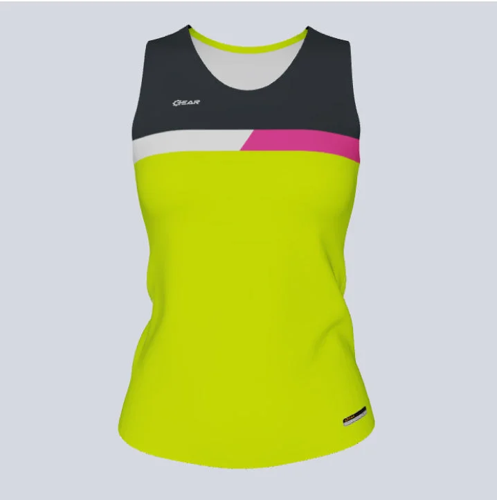 V - neck women's jersey for a more flattering lookLadies Custom Fitted Track Singlet Finishline Jersey